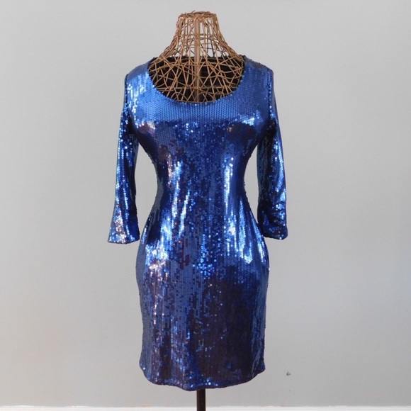 H&M | Dresses | Hm Blue Sequin Bodycon 34 Sleeve Dress | Poshmark